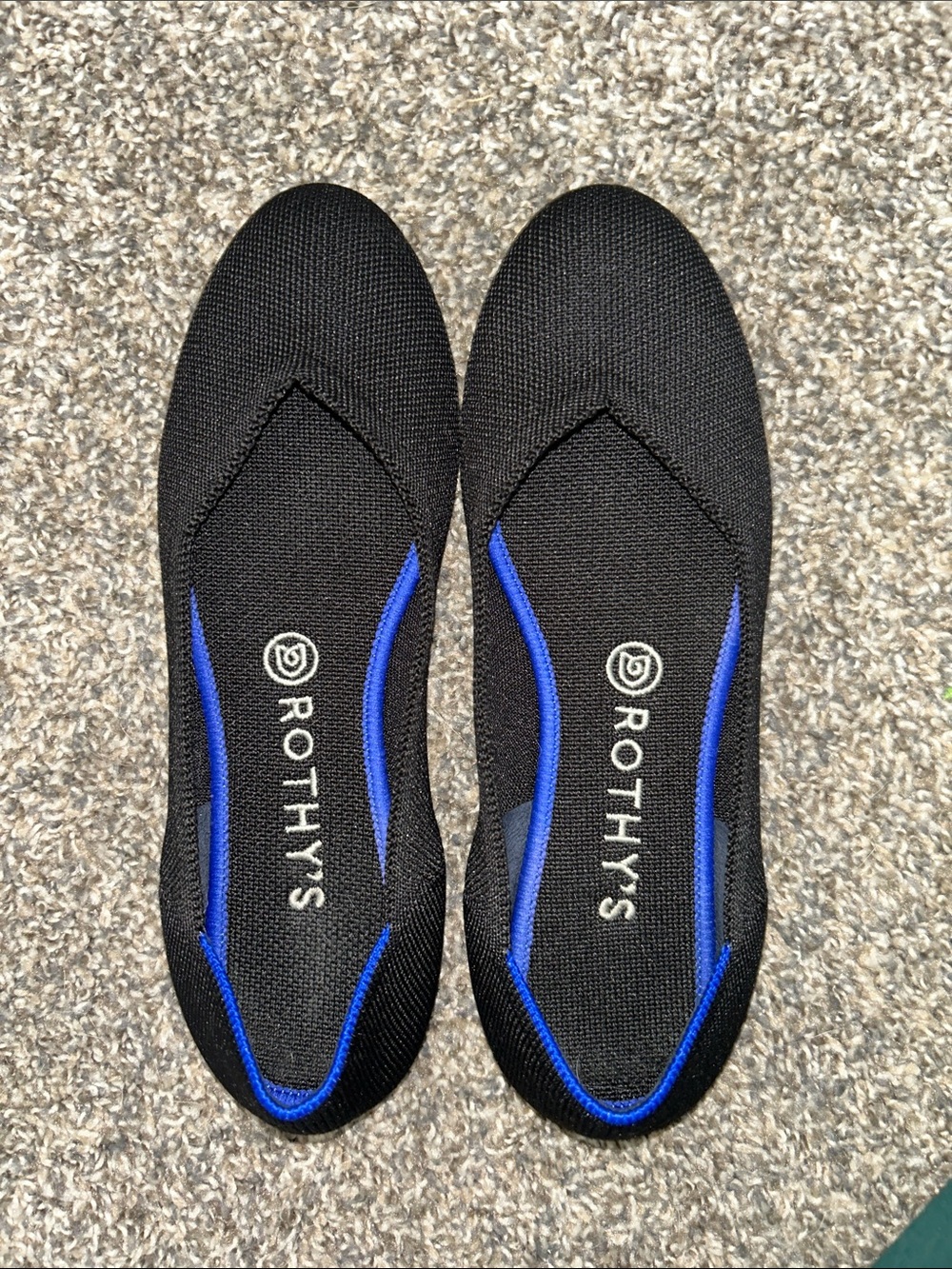 Rothy's Black Flats with Blue Trim